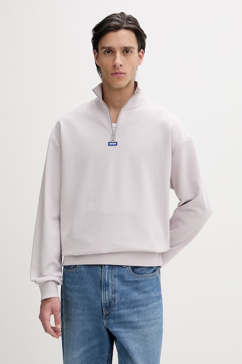 Bavlnená mikina Hugo Blue čierna farba, jednofarebná