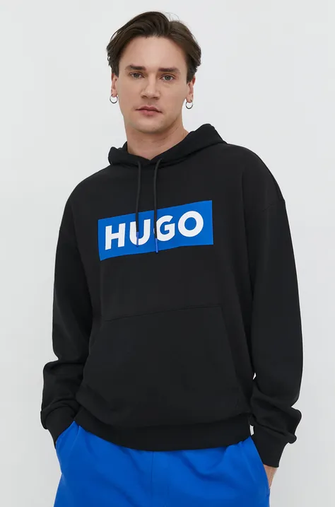 Dukserica Hugo Blue za muškarce, boja: crna, s kapuljačom, s tiskom