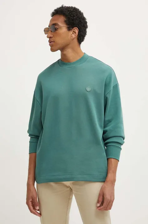 Hugo Blue bluza bawełniana męska kolor zielony z aplikacją