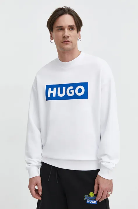 Bombažen pulover Hugo Blue moška, bela barva