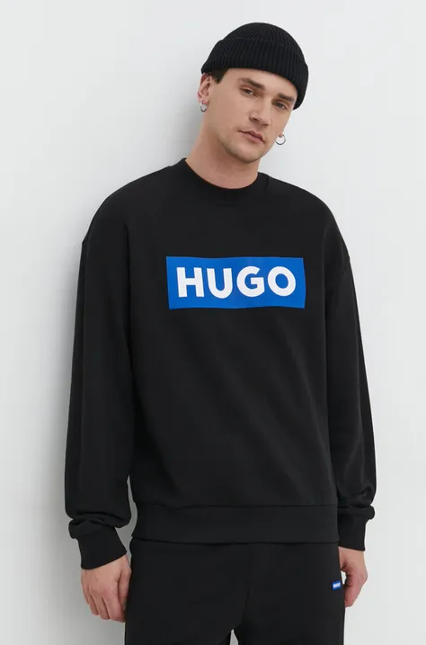 Bavlněná mikina Hugo Blue pánská, černá barva, s potiskem, 50522375