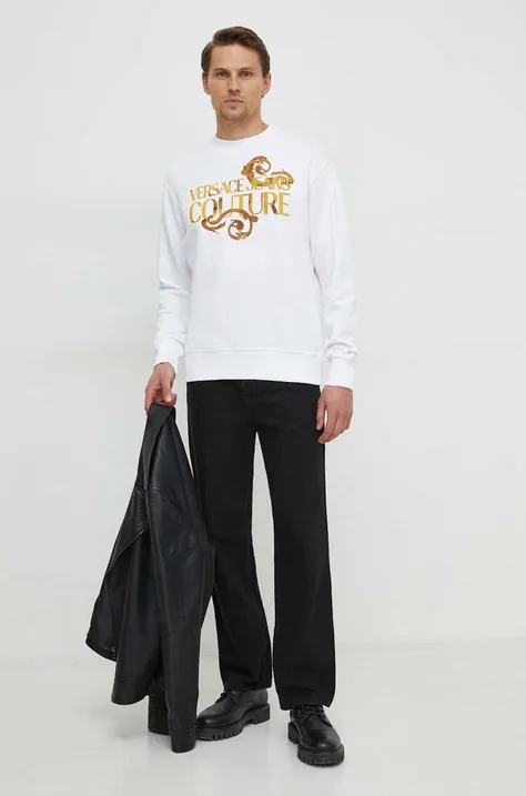 Bombažen pulover Versace Jeans Couture moška, bela barva