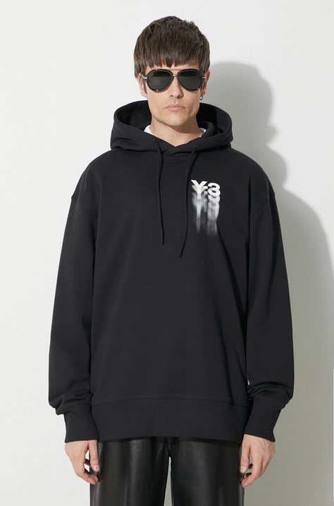 Pamučna dukserica Y-3 Graphic Hoodie za muškarce, boja: crna, s kapuljačom, s tiskom, IZ3169