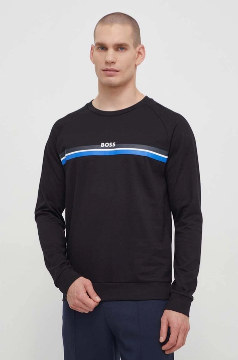 BOSS longsleeve bawełniany kolor czarny z nadrukiem