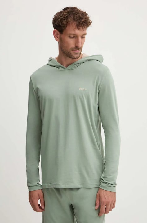 BOSS longsleeve lounge culoarea verde, neted
