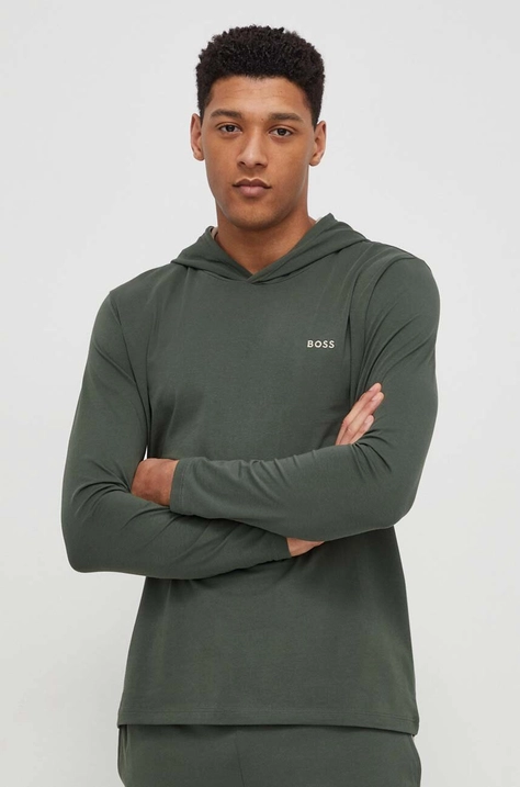 BOSS longsleeve lounge culoarea verde, neted