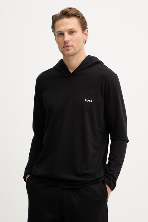 Tričko s dlhým rukávom BOSS zelená farba, jednofarebná