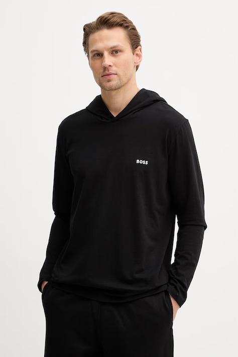 Tričko s dlhým rukávom BOSS zelená farba, jednofarebná