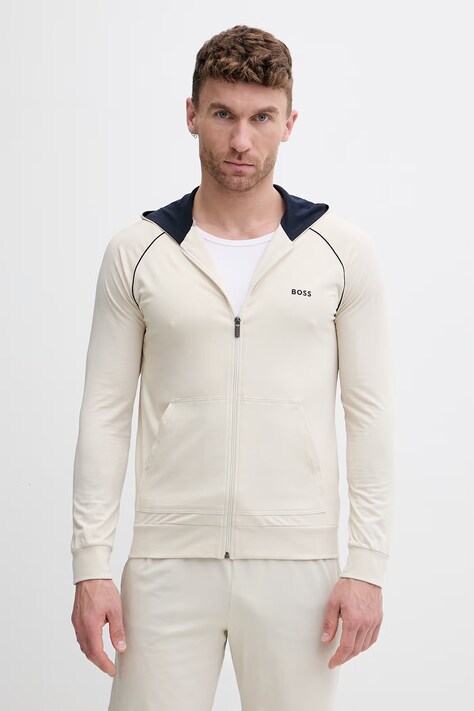 BOSS bluza rozpinana z kapturem męska bawełniana z elastanem Mix&Match Jacket H beżowa 50515313