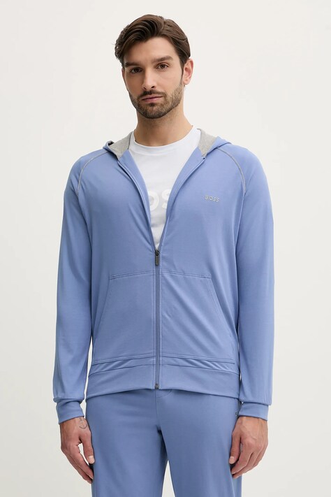 Homewear dukserica BOSS boja: tamno plava, s kapuljačom, bez uzorka