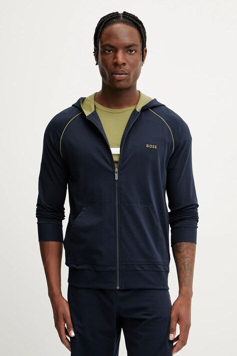 Домашен суичър BOSS в тъмносиньо с качулка с изчистен дизайн
