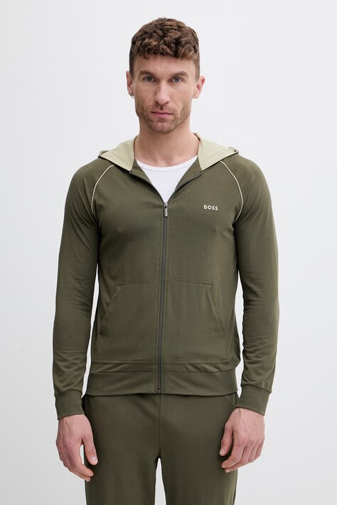 BOSS mikina na zips s kapucňou pánska bavlnená s elastanom Mix&Match Jacket H zelená 50515313