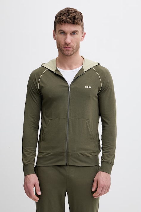 BOSS dukserica na zakopčavanje sa kapuljačom za muškarce od pamuka s elastanom Mix&Match Jacket H zelena 50515313