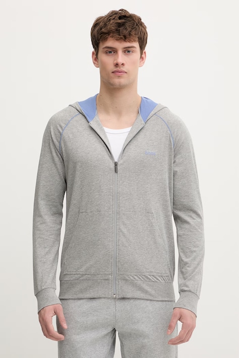 Mikina s kapucňou BOSS tmavomodrá farba, s kapucňou, jednofarebná