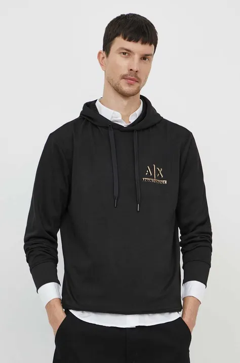 Μπλούζα Armani Exchange χρώμα: μαύρο, με κουκούλα