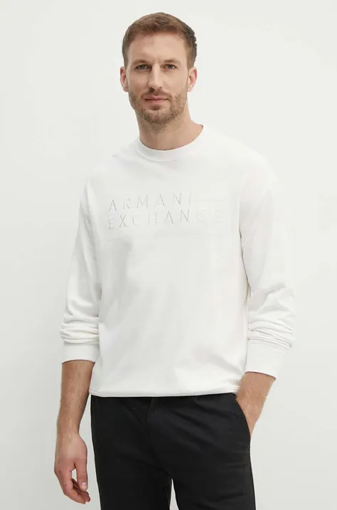 Majica od mješavine lana Armani Exchange boja: bijela, s aplikacijom