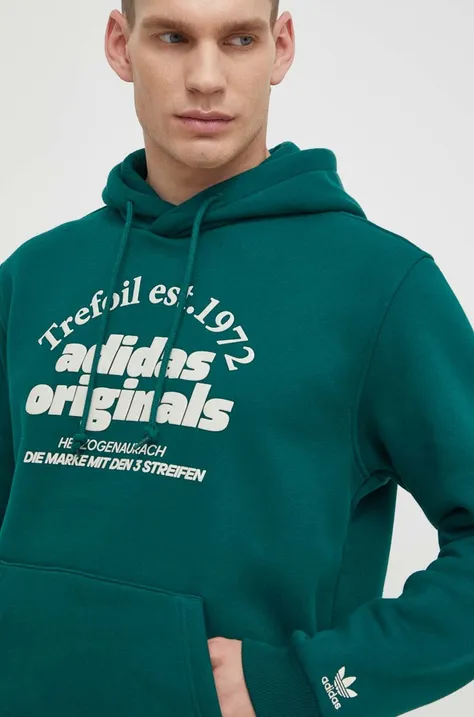 Dukserica adidas Originals GRF Hoodie za muškarce, boja: zelena, s kapuljačom, tiskom