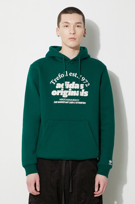 adidas Originals bluza męska kolor zielony z kapturem z nadrukiem IS1412