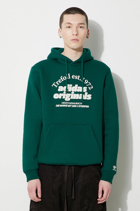 Кофта adidas Originals чоловіча колір зелений з капюшоном з принтом