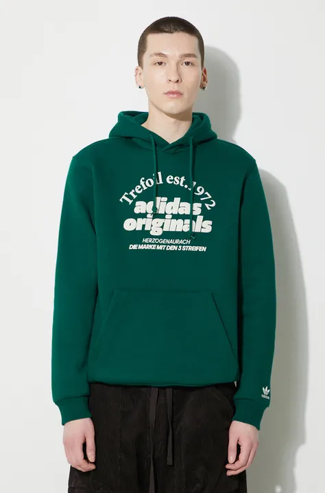 Mikina adidas Originals GRF Hoodie pánska, zelená farba, s kapucňou, s potlačou, IS1412