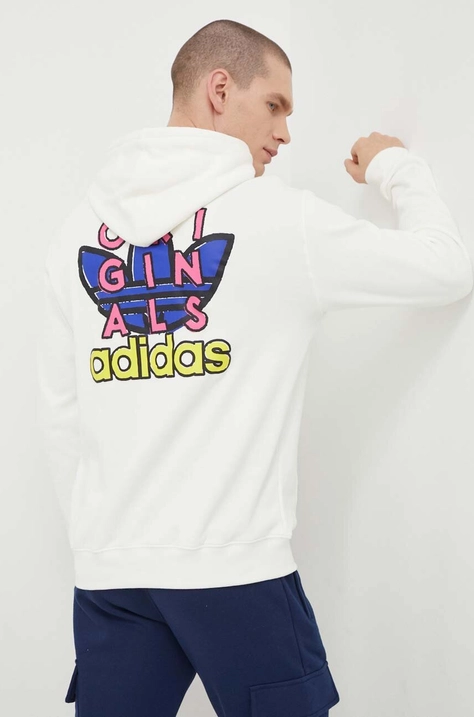 Bavlněná mikina adidas Originals pánská, béžová barva, s kapucí, s potiskem, IS2916