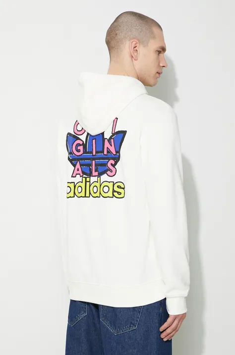 adidas Originals hanorac de bumbac bărbați, culoarea bej, cu glugă, cu imprimeu IS2916