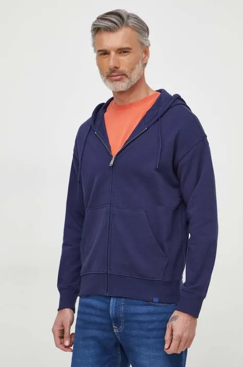 Bombažen pulover United Colors of Benetton moška, mornarsko modra barva, s kapuco