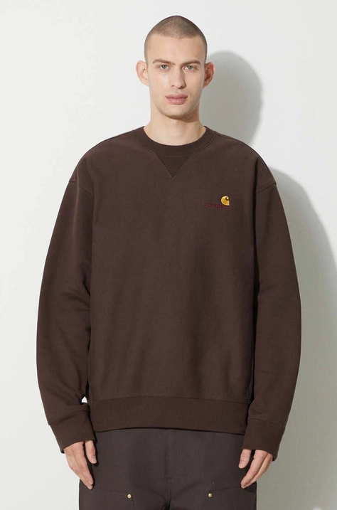 Суичър Carhartt WIP American Script Sweat в кафяво с апликация I025475.47XX