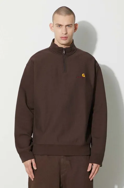 Carhartt WIP sweatshirt Half Zip American Script Sweat men's brown color I027014.47XX