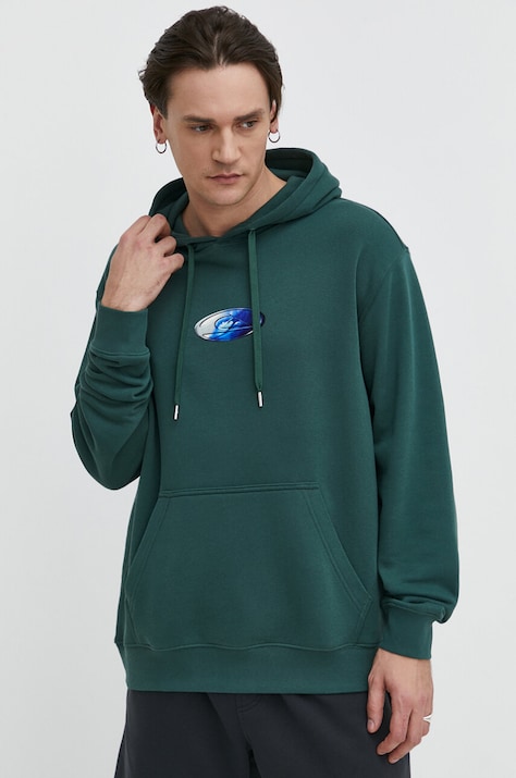 Кофта Quiksilver мужская цвет зелёный с капюшоном с принтом