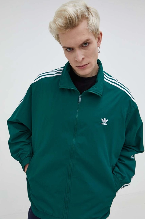 Blúzka adidas Originals Adicolor Woven Firebird Track Top pánska, zelená farba, prechodná, IT2494