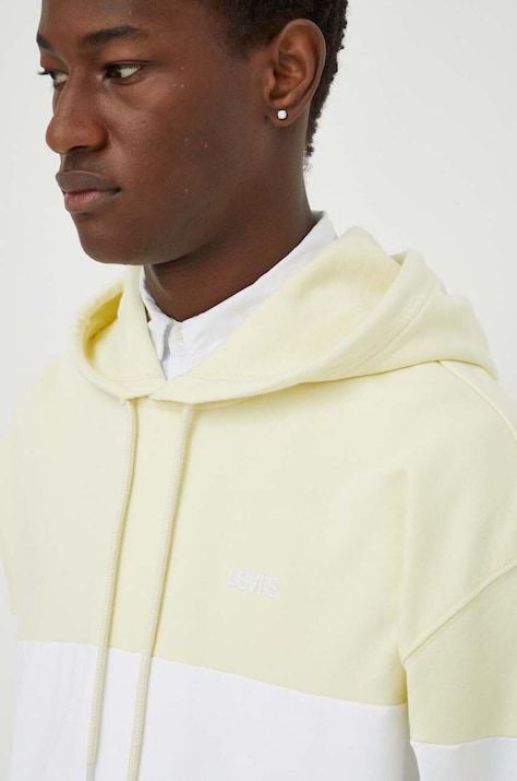 Levi's hanorac de bumbac barbati, culoarea galben, cu glugă, modelator