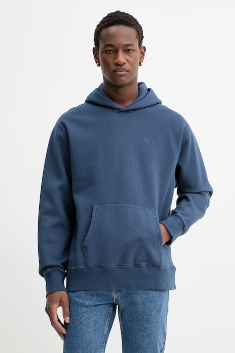 Levi's bluza męska kolor niebieski z kapturem gładka