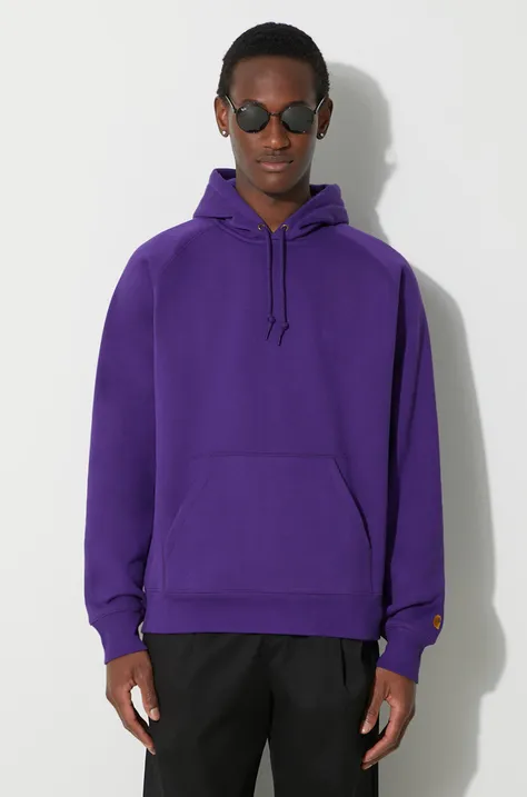 Carhartt WIP bluza Hooded Chase Sweat męska kolor fioletowy z kapturem gładka I033661.1YVXX