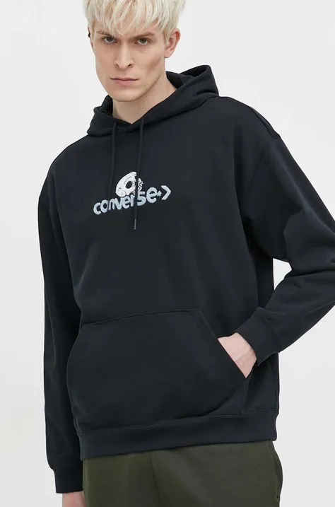 Converse bluza kolor czarny z kapturem z aplikacją