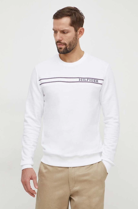 Tommy Hilfiger bluză bărbați, culoarea alb, cu imprimeu UM0UM03197