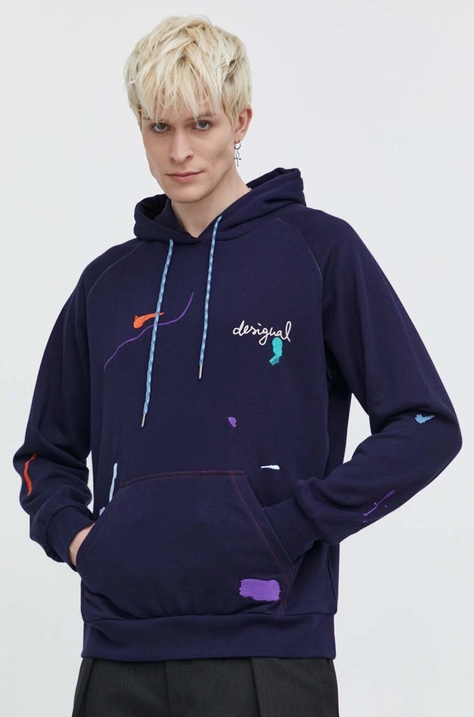 Кофта Desigual RAFA мужская цвет синий с капюшоном с аппликацией 24SMSK21