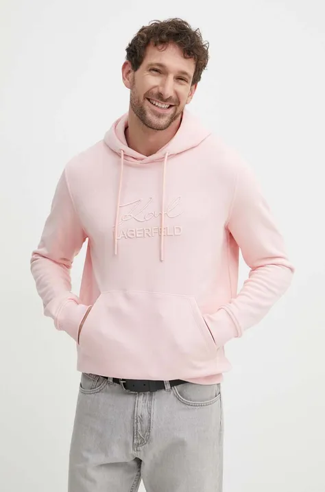 Кофта Karl Lagerfeld мужская цвет розовый с капюшоном с аппликацией 542900.705000