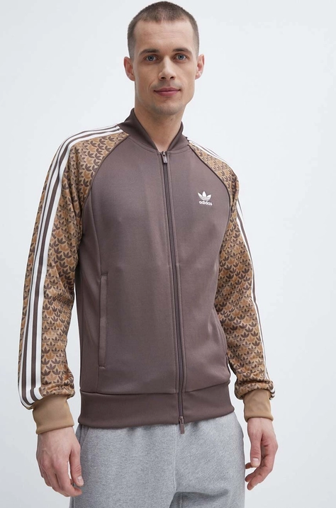 Mikina adidas Originals pánska, hnedá farba, vzorovaná, IS0255