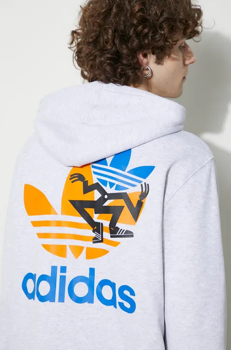 adidas Originals bluza bawełniana męska kolor szary z kapturem z nadrukiem IS2913