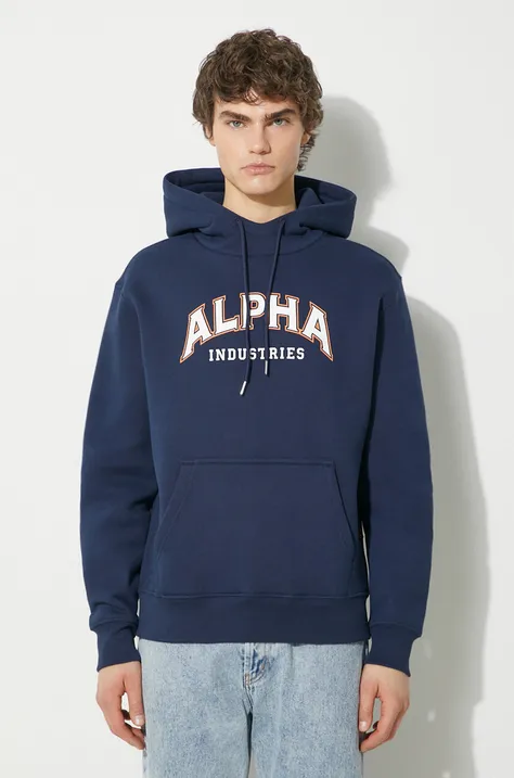 Alpha Industries bluza College Hoody męska kolor granatowy z kapturem z nadrukiem 146331