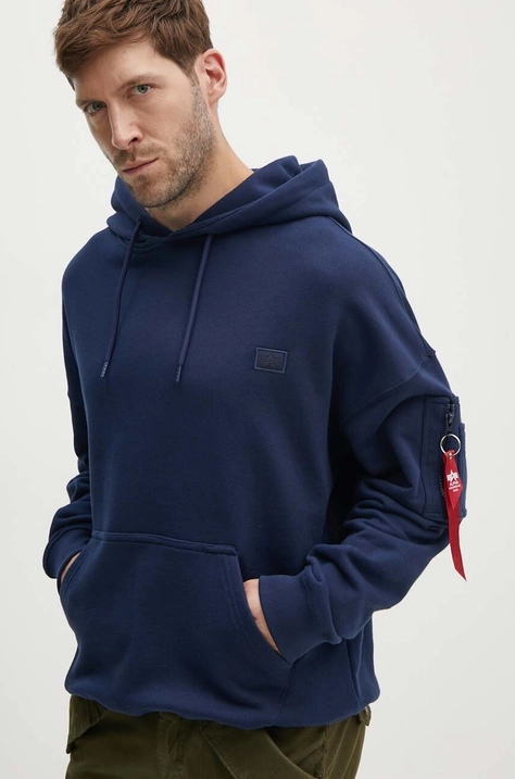 Alpha Industries bluză Essentials RL bărbați, culoarea bleumarin, cu glugă, uni, 146335