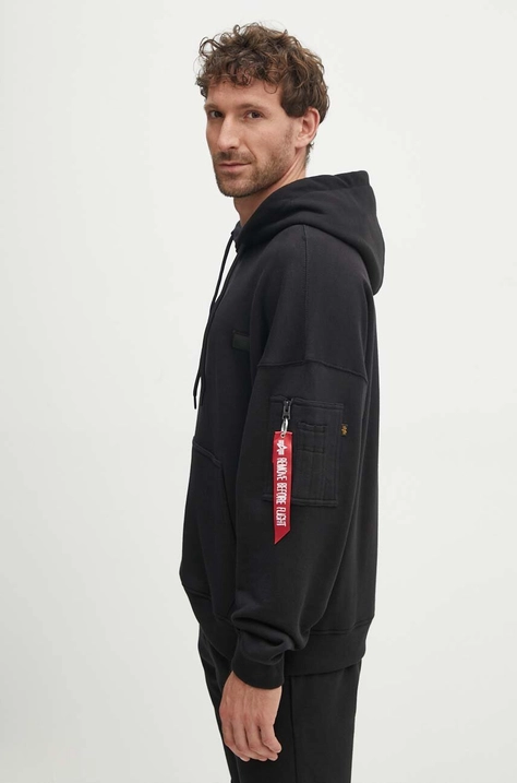 Кофта Alpha Industries Essentials RL мужская цвет чёрный с капюшоном однотонная 146335