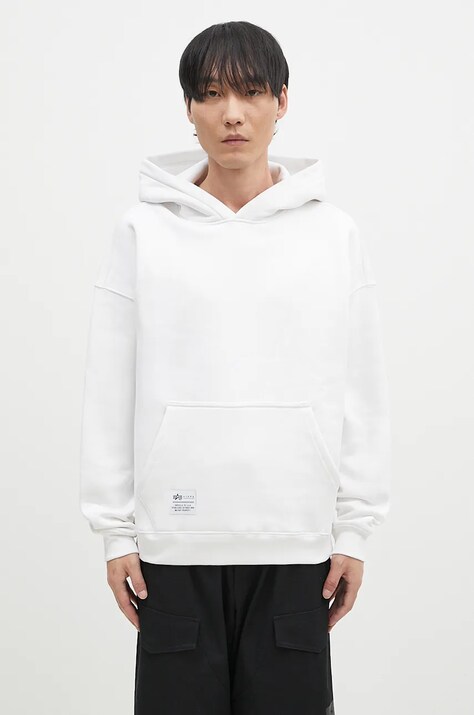 Alpha Industries bluza Logo BP Hoody męska kolor biały z kapturem z nadrukiem 146336
