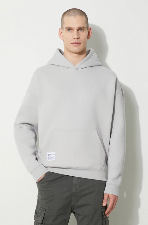 Alpha Industries bluză Logo BP Hoody bărbați, culoarea gri, cu glugă, cu imprimeu, 146336