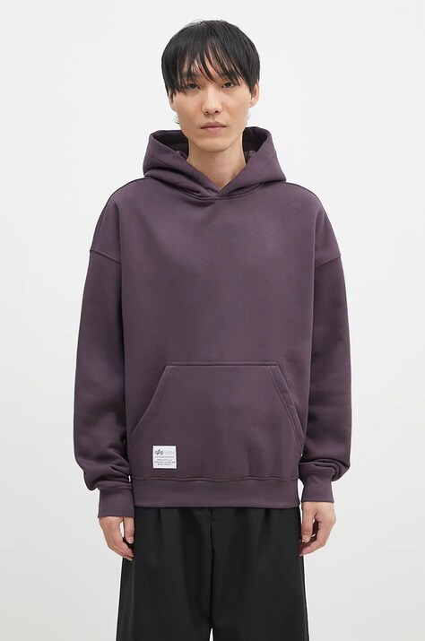 Alpha Industries bluza Logo BP Hoody męska kolor fioletowy z kapturem z nadrukiem 146336