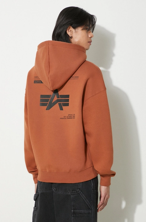 Кофта Alpha Industries Logo BP Hoody чоловіча колір коричневий з капюшоном з принтом 146336