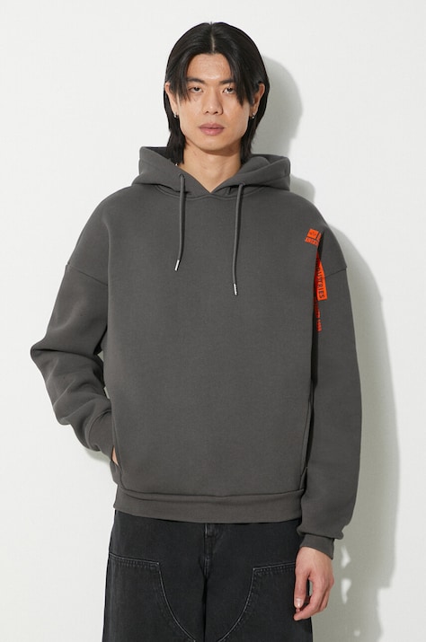 Кофта Alpha Industries Flock Logo Hoody мужская цвет серый с капюшоном с принтом 146340