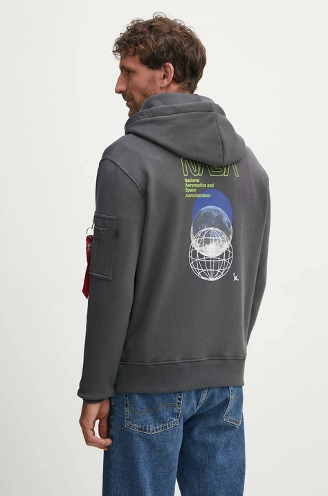 Mikina Alpha Industries NASA Orbit Hoody pánska, šedá farba, s kapucňou, s nášivkou, 146339