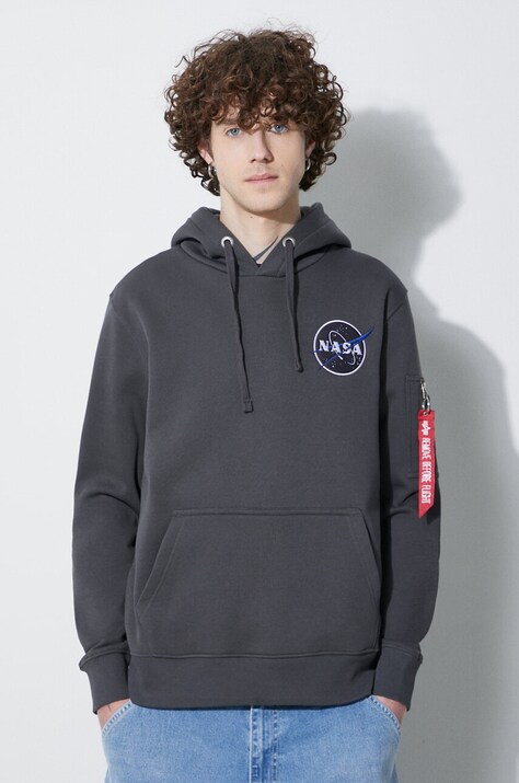 Mikina Alpha Industries NASA Orbit Hoody pánska, šedá farba, s kapucňou, s nášivkou, 146339